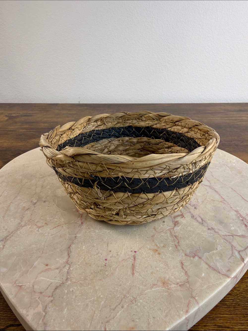 Handwoven Natural Seagrass Basket with Black Stripe - Home Accents